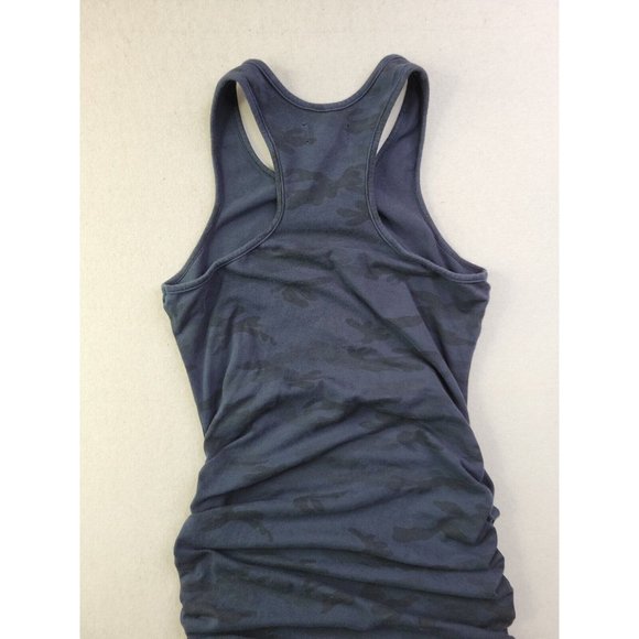 Blair Maxwell Womens Small Runway Ruched Dress Sleeveless Lady Navy Camo Fitted - Picture 6 of 7